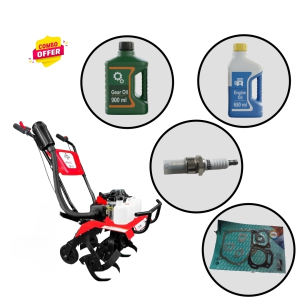 डिवाइन 3एचपी टिलर कॉम्बो किट-  गियर तेल प्लस इंजन तेल प्लस स्पार्क प्लग प्लस पैकिंग किट